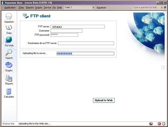 FTP client allows the user put HTML version of diary to particular web page