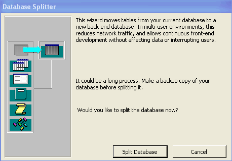 The Database Splitter dialog box