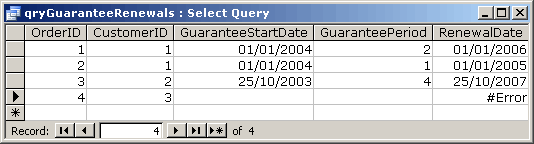 Showing an error in the query results.