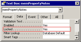 Setting the Locked property of the text box to Yes