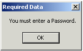 Error message, informing that Data is Required
