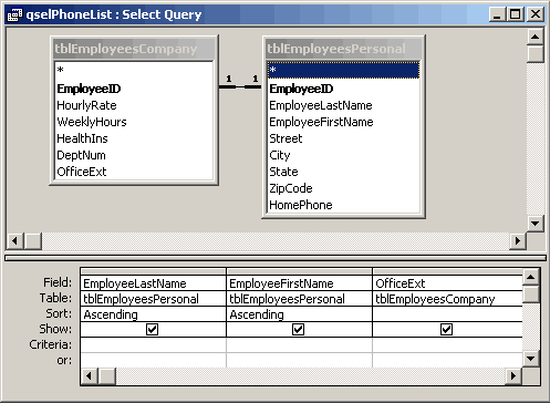 Design of query used to produce the multi-column Access report