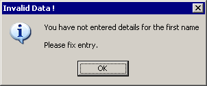 Error message if a First Name is not entered in the combo box