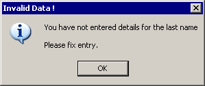 Error message if a First Name is not entered in the combo box 
