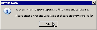 The error message shown when we only enter a First Name value.