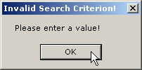 Error message when no search value is entered.