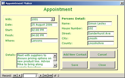 The Appointment Maker screen
