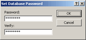 Dialog box to set the Database password.