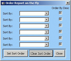 The form used to sort the report by up to 6 options