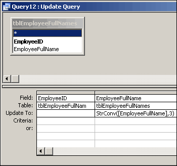 The Update Query, including the strConv function 