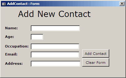 The Add New Contact Unbound Microsoft Access form