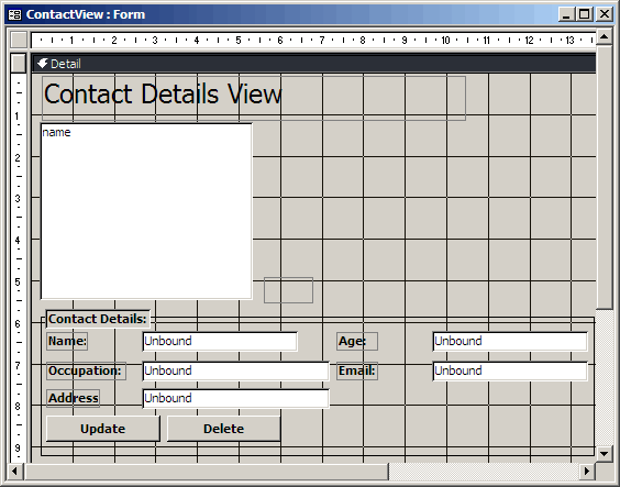 The form in design  view