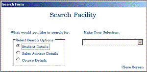 Microsoft Access custom search facility screen