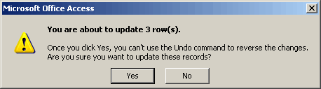 The warning message, warning that you are going to update records from the original database table.