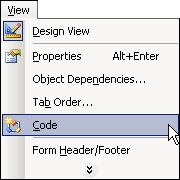 Choosing the Code view from the View menu.